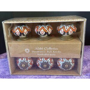 Mileh Collection Ceramic Decorative Pull Knobs‎ Handcrafted Blue Orange NEW Boho